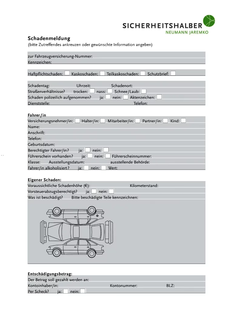 Schadenmeldung  Kfz